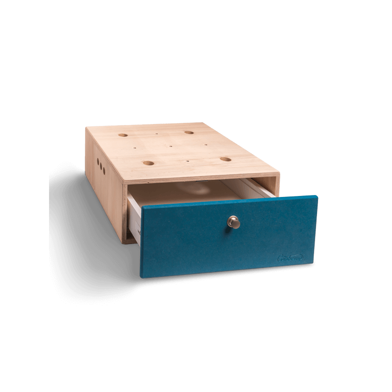 Box in halber H&ouml;he mit Schublade auf Schienen