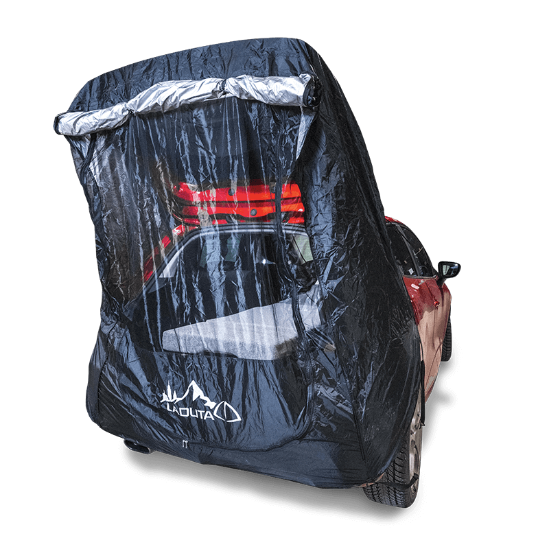 Tailgate tent installed on an SUV, ideal for sleeping in the car
