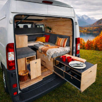 L2H2 van conversion with bed, kitchen and storage L2H2 van conversion with bed, kitchen and storage
